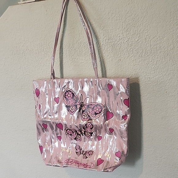 Ed Hardy Pink and Silver Butterfly Heart Tote - Picture 4 of 12